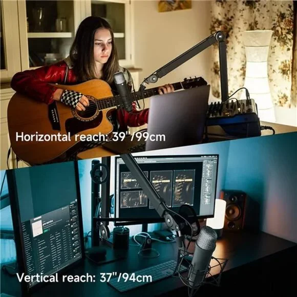 Mic Arm - Studio Boom Arm Mic Stand with Premium Anti-Pinch Covers